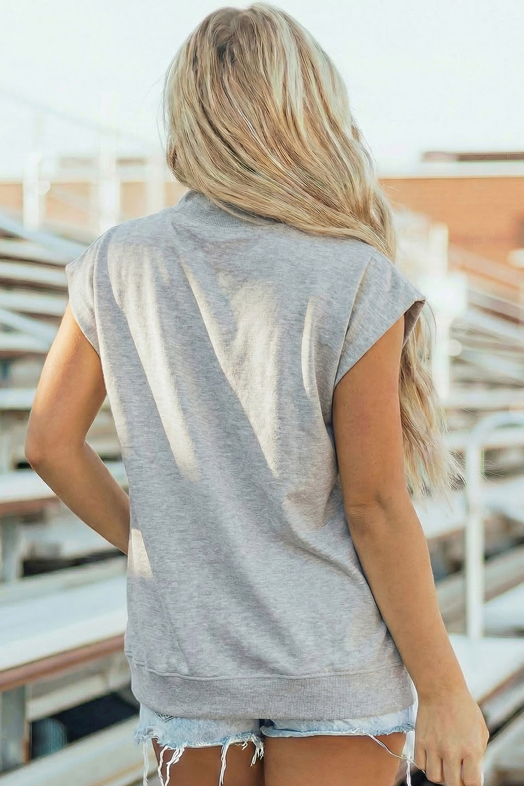 Light Grey High Neck Cap Sleeve Top