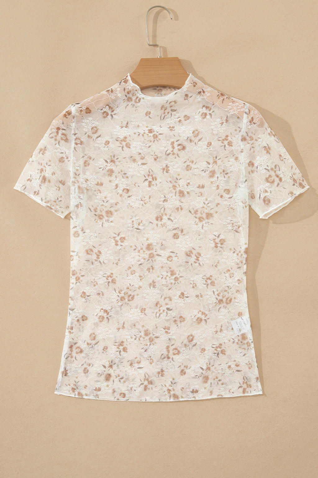 White Floral Mesh Mock Neck Top