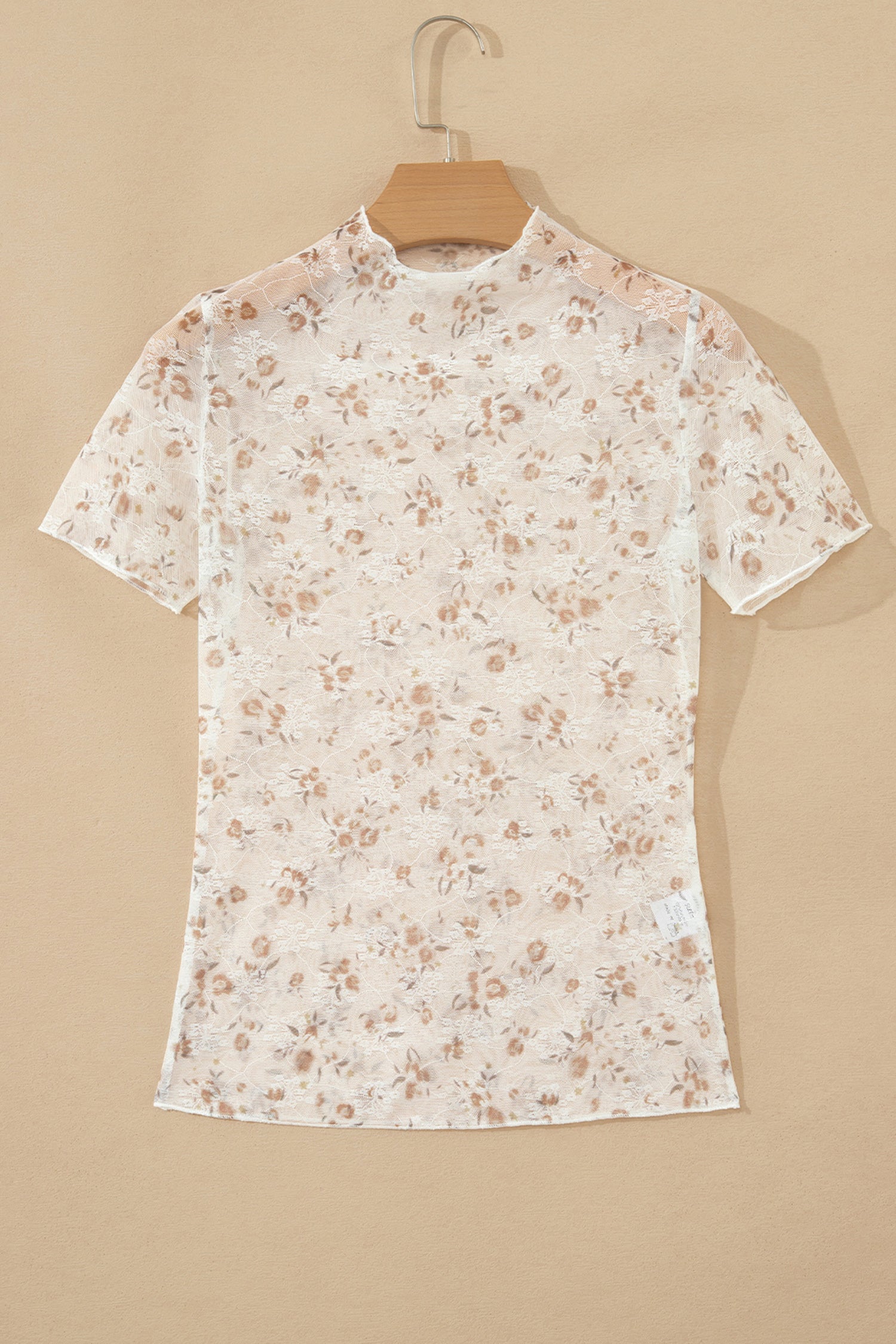 White Floral Mesh Mock Neck Top