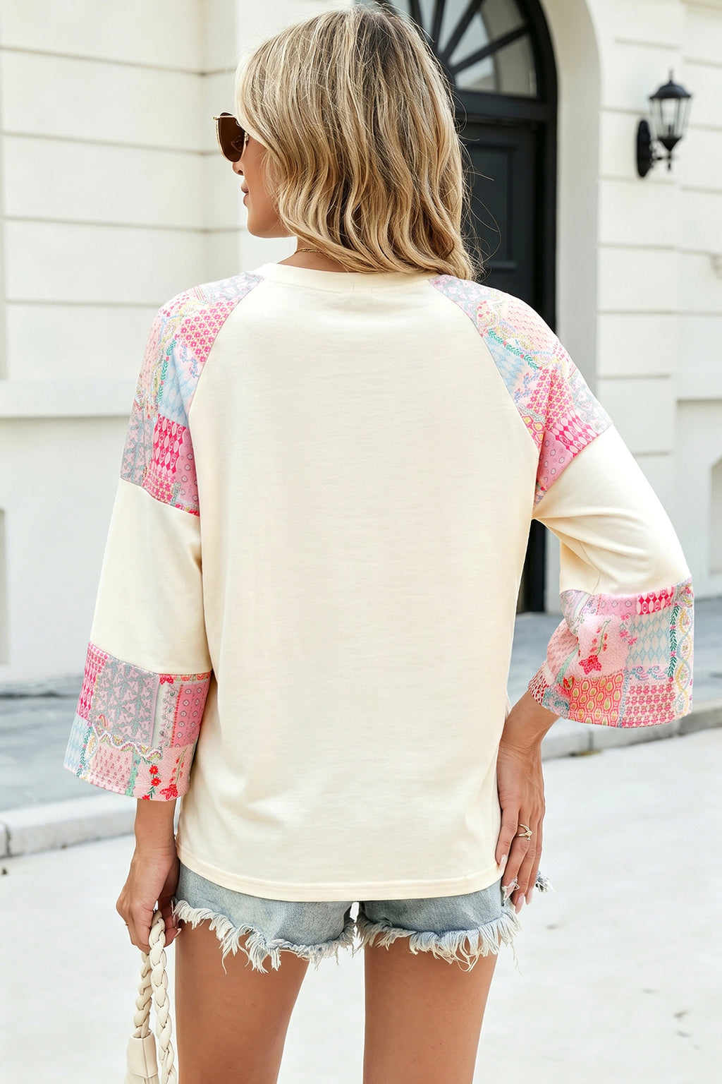 Beige Floral Patchwork Top