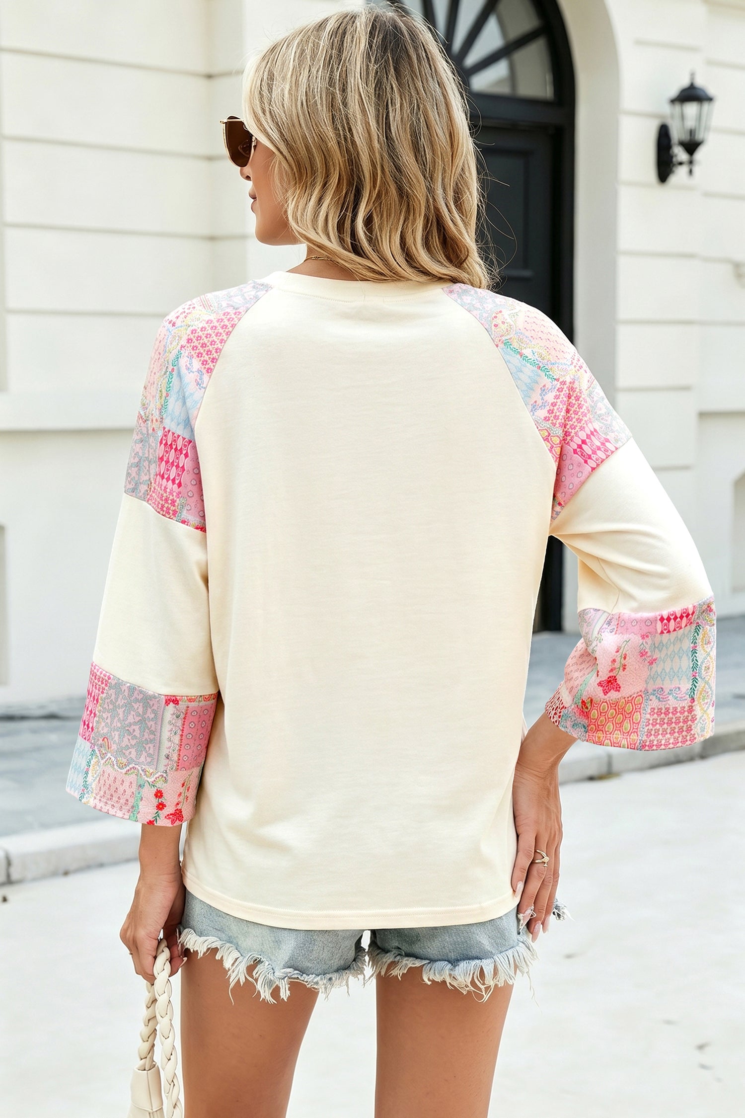 Beige Floral Patchwork Top