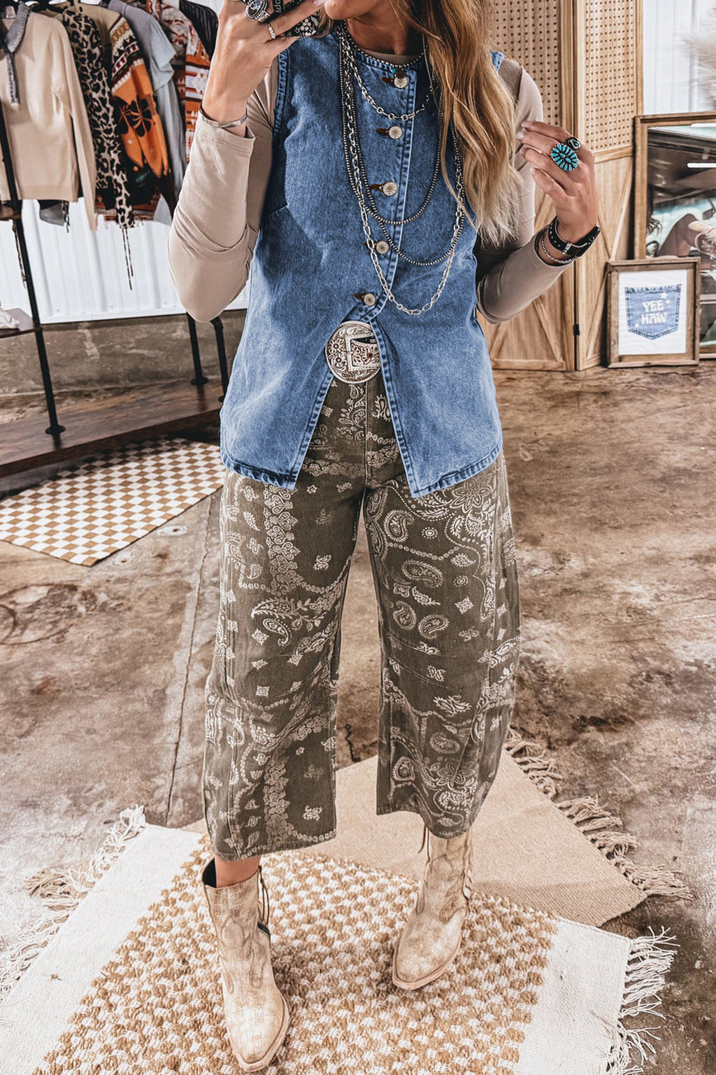 Blue Buttoned Denim Vest