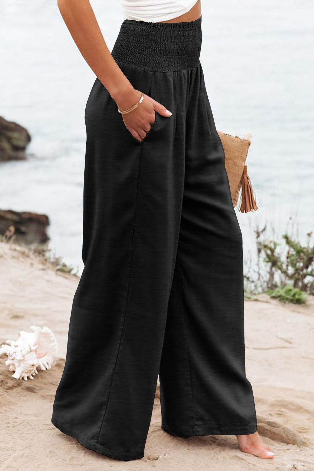 Black Plus Size High Waist Wide Leg Pants