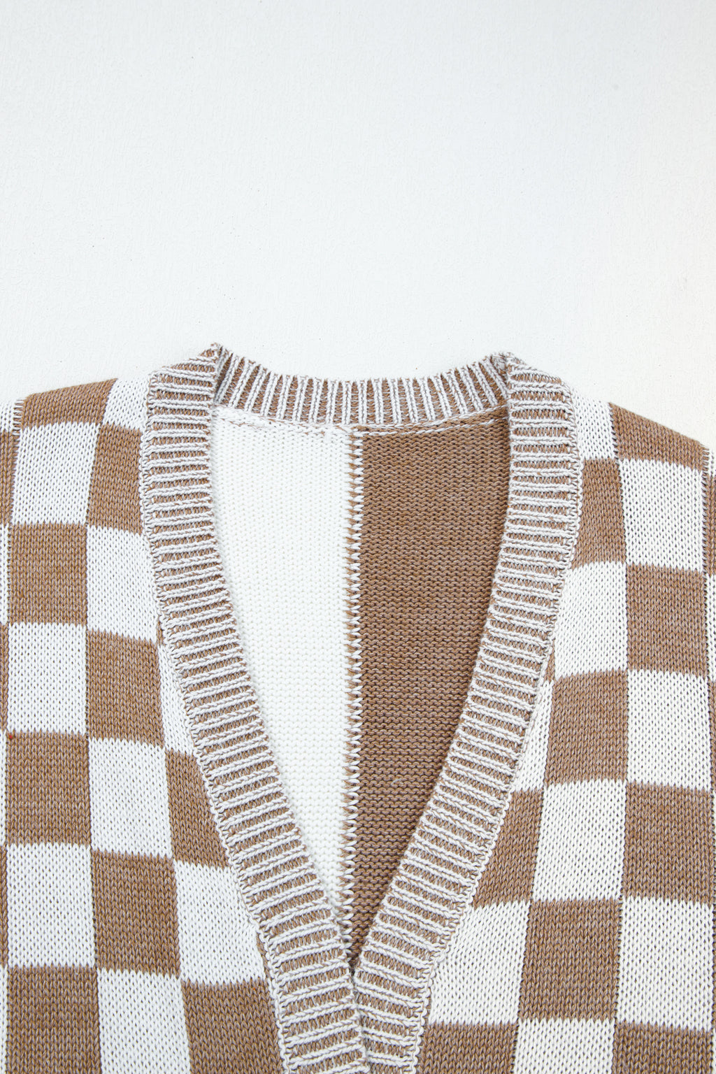 Brown Plus Size Checkered Open Cardigan