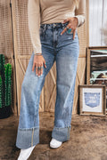 Blue Cuffed Straight Leg Jeans