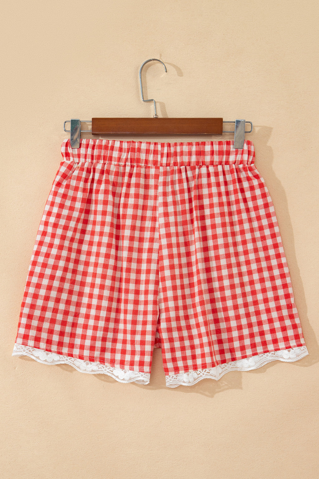Red Gingham Lace Hem Shorts