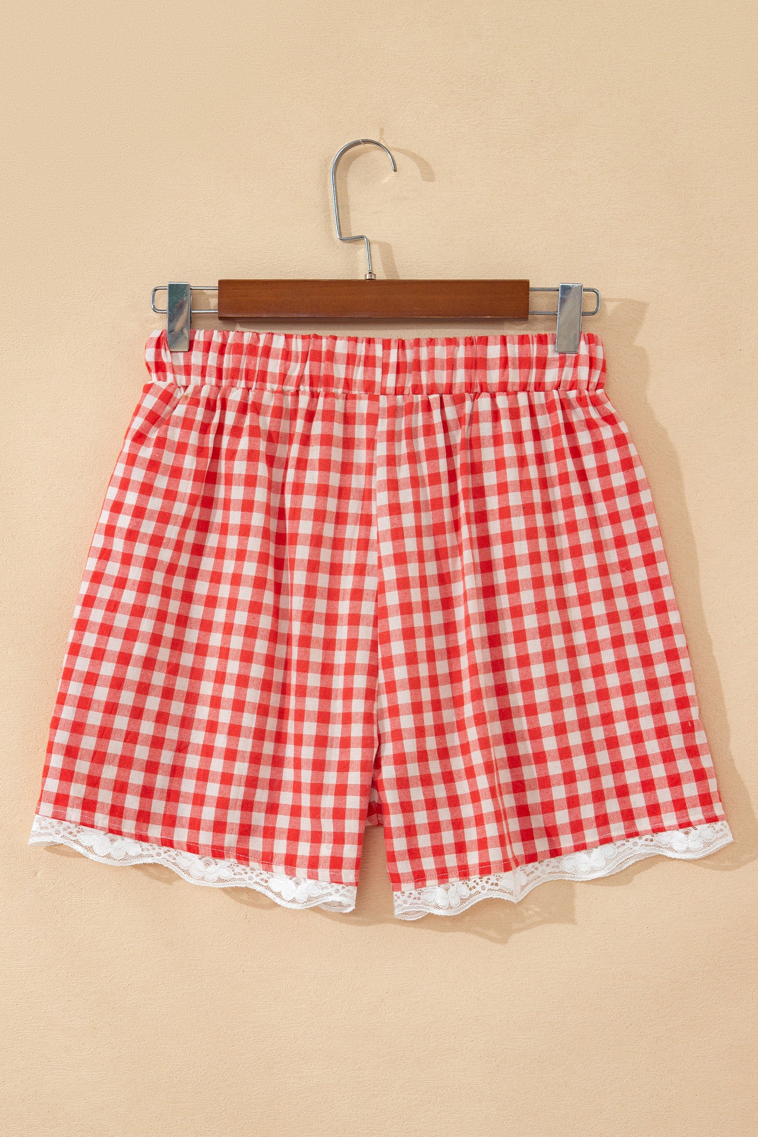 Red Gingham Lace Hem Shorts