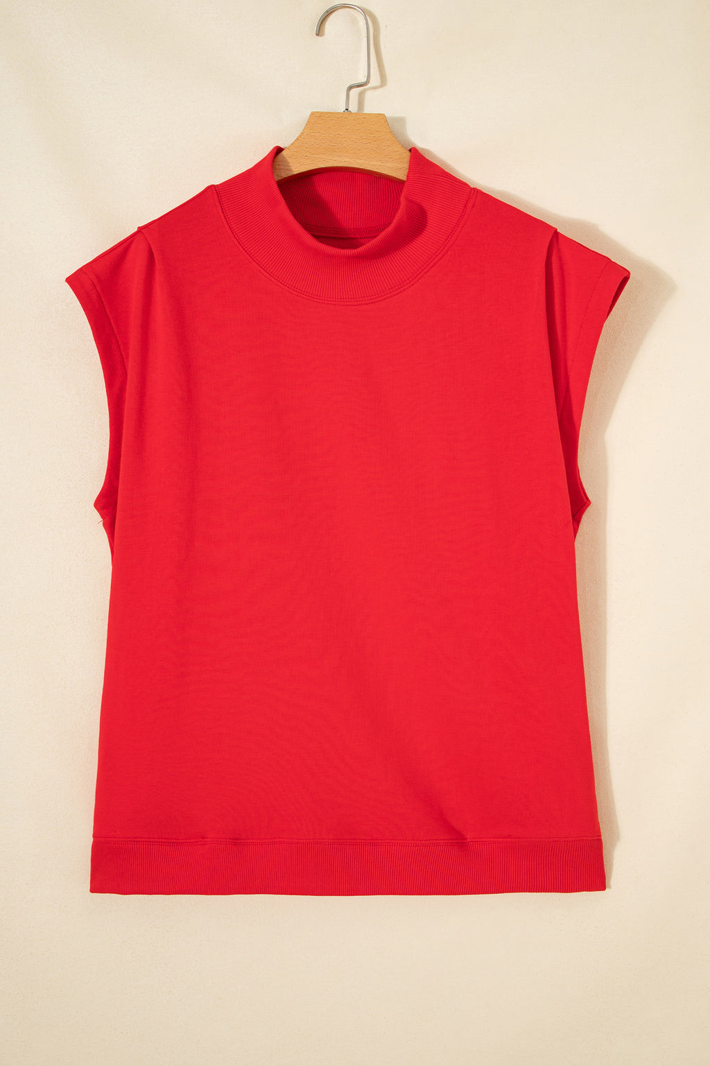 Red High Neck Cap Sleeve Top