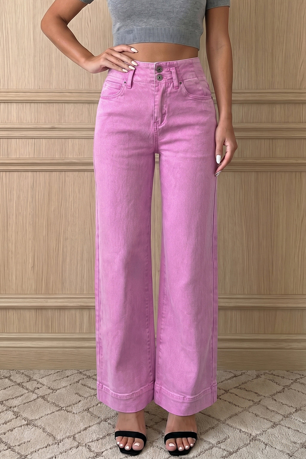 Pink High Waist Wide Leg Jeans