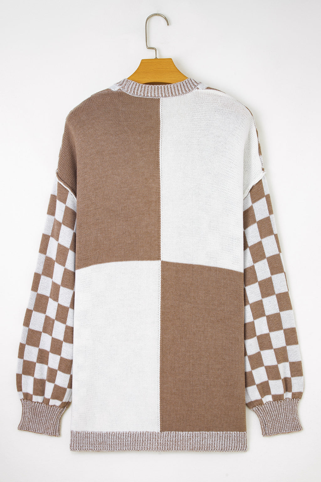 Brown Plus Size Checkered Open Cardigan