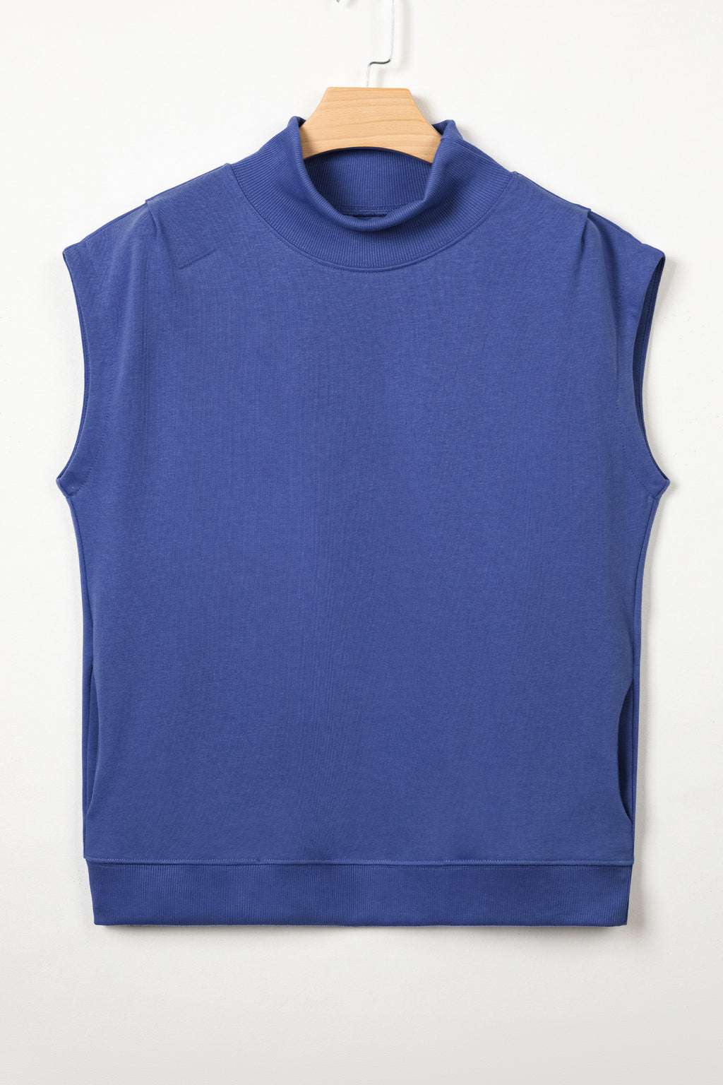 Sky Blue High Neck Cap Sleeve Top