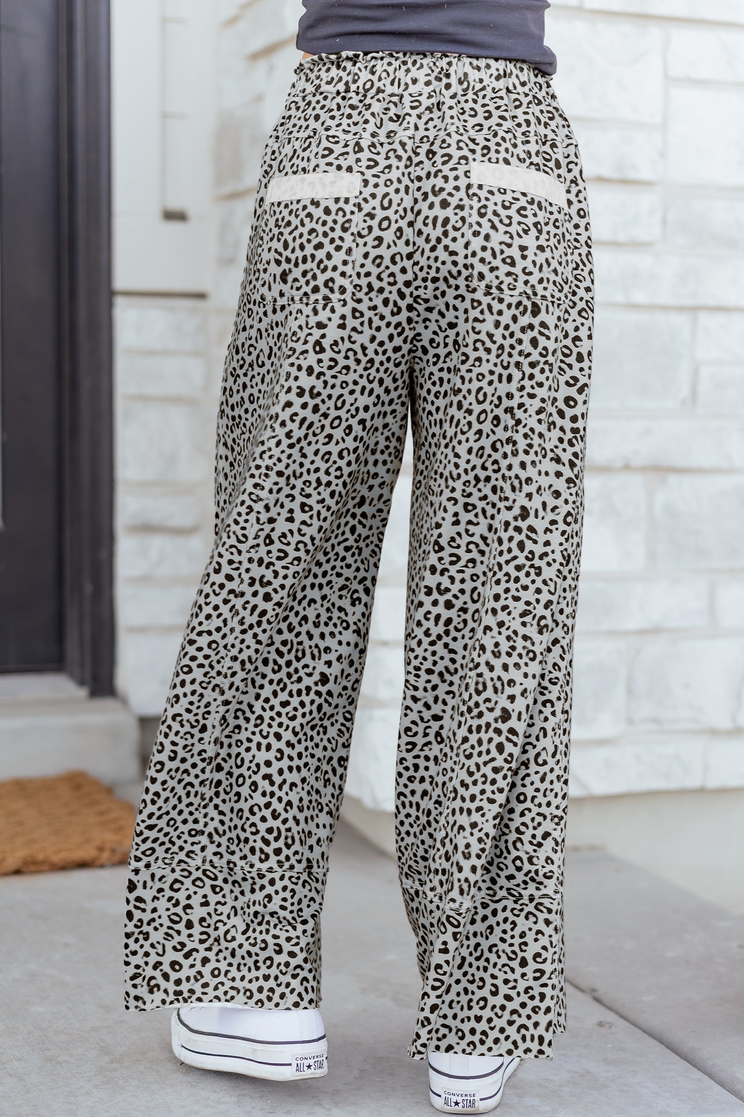 Gray Animal Print Wide Leg Pants