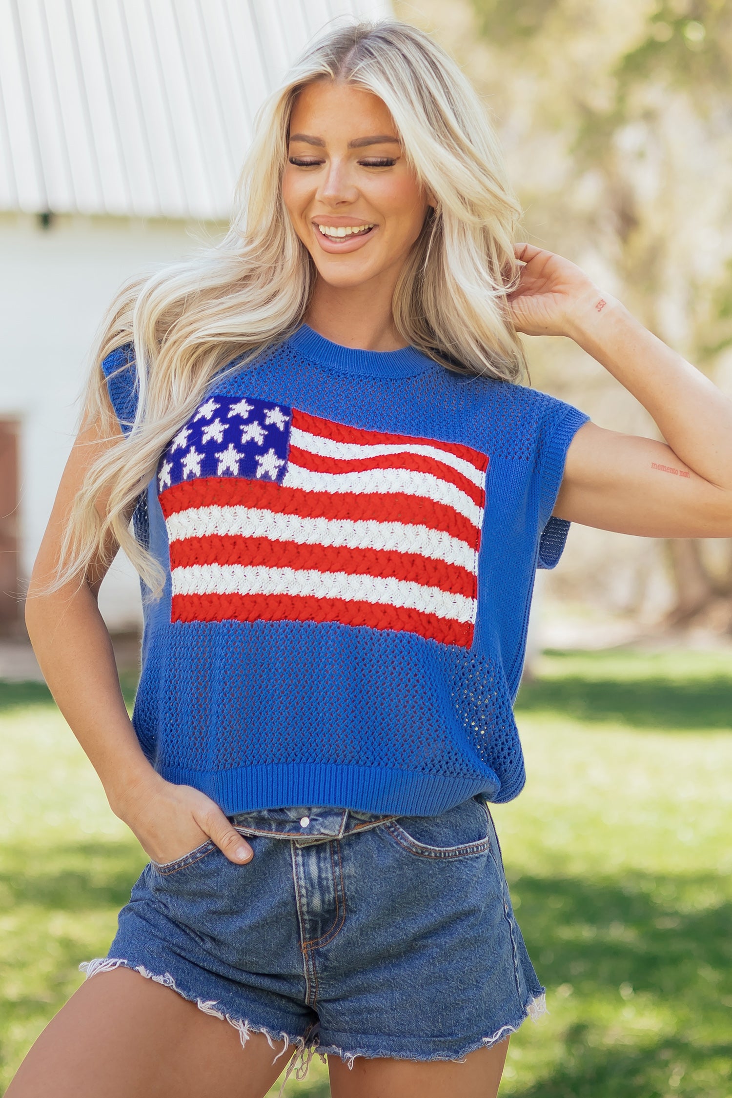 Sky Blue Flag Sweater Top