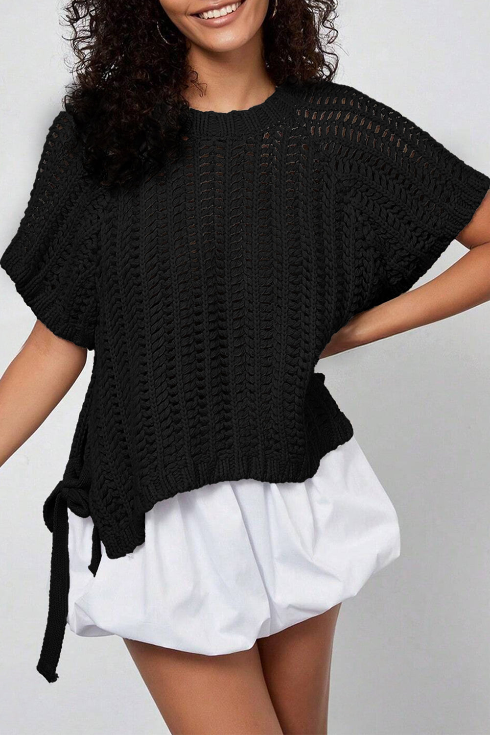 Black Plus Size Bow Tie Sweater