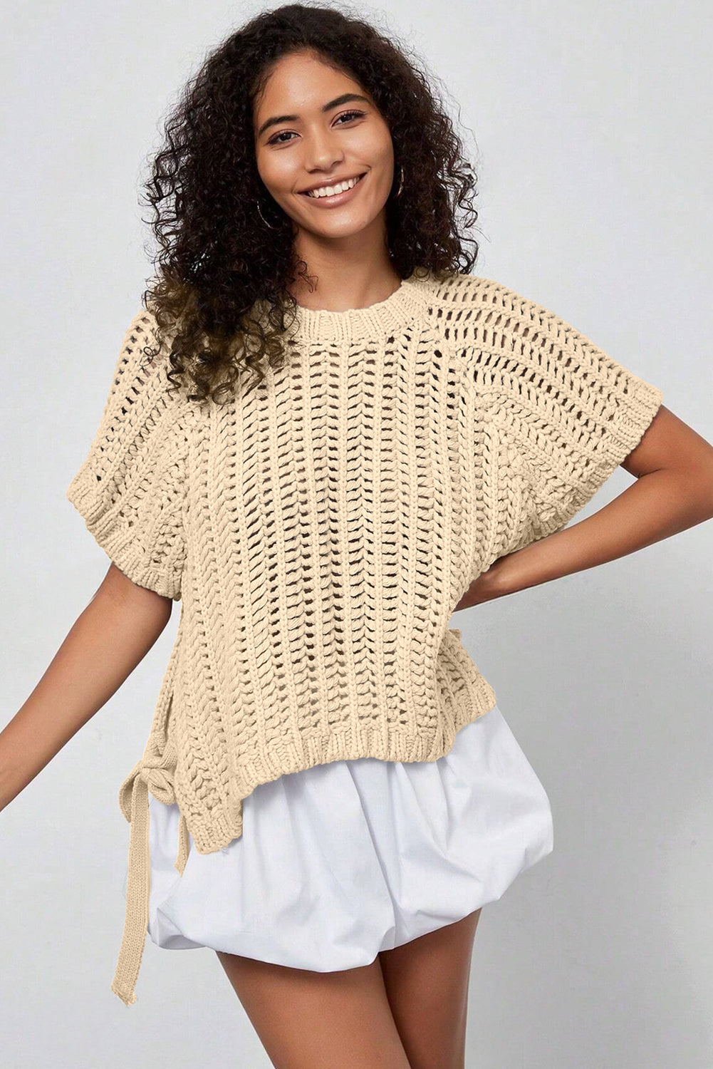 Apricot Plus Size Bow Tie Sweater