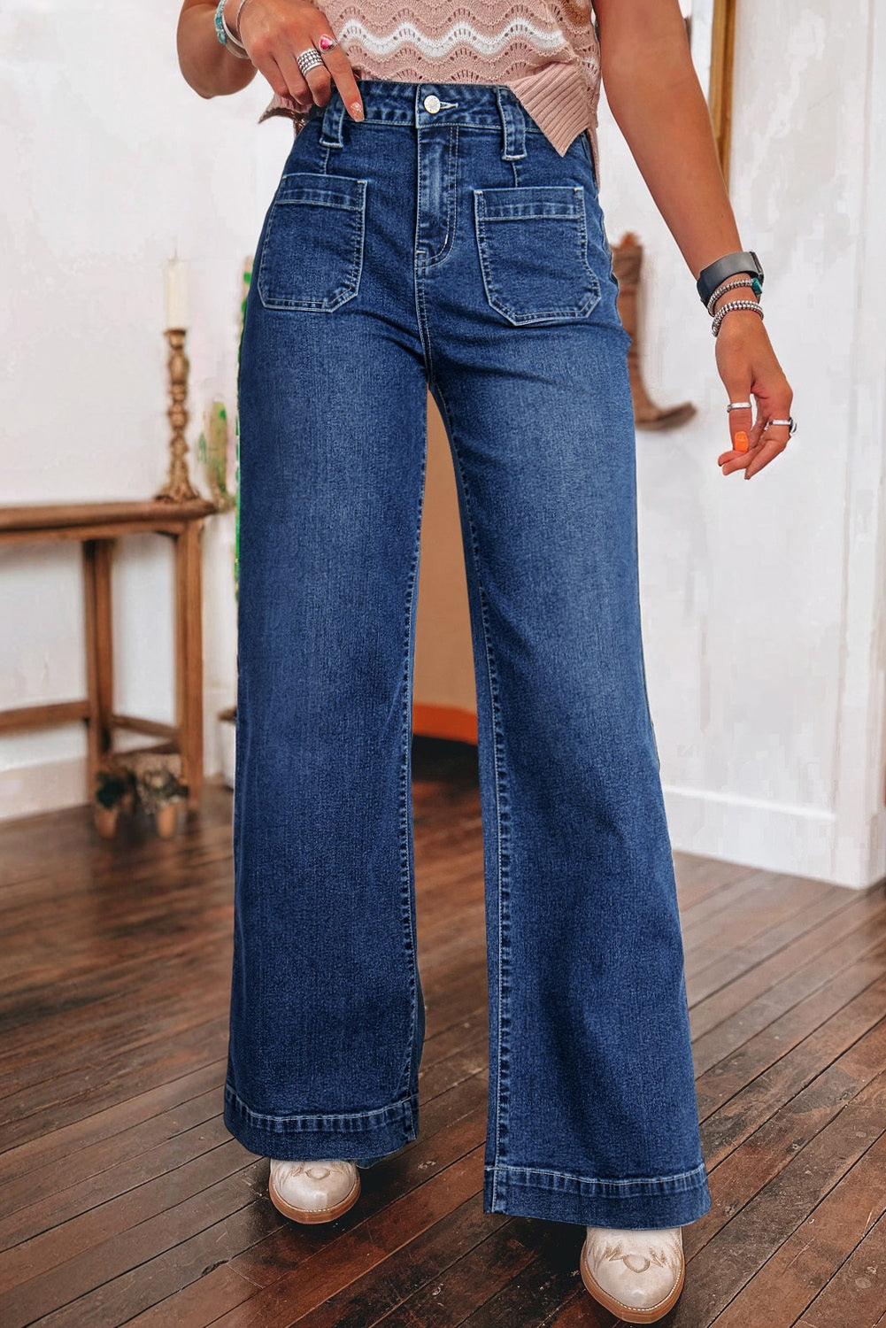 Blue High Waist Wide Leg Jeans