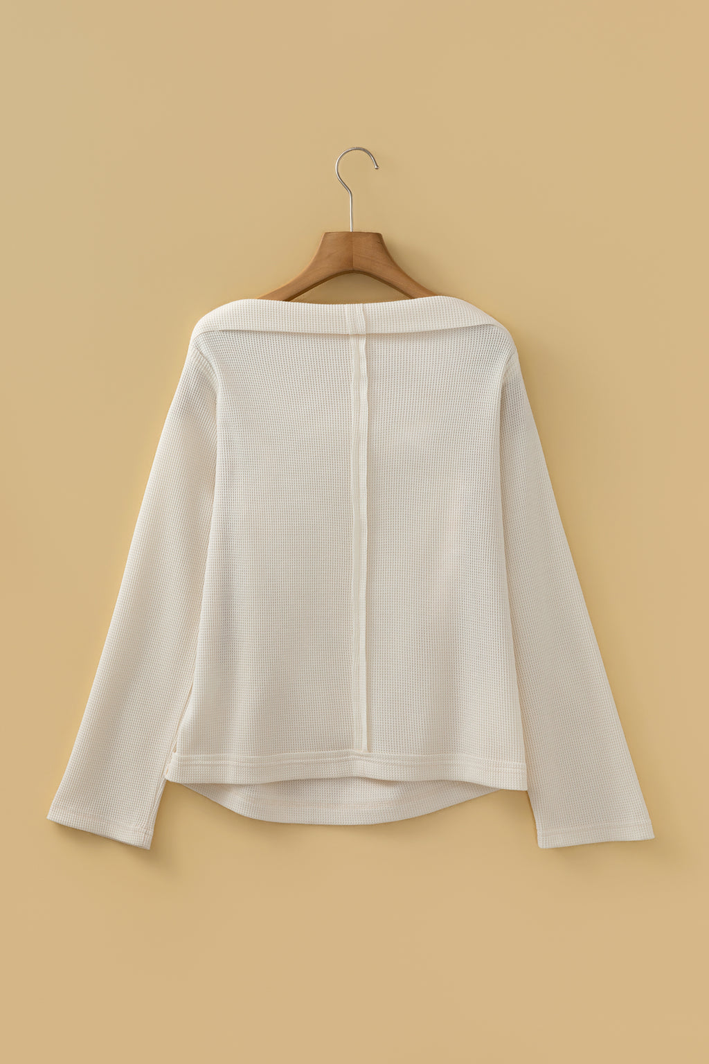 Beige Waffle Knit Long Sleeve Top