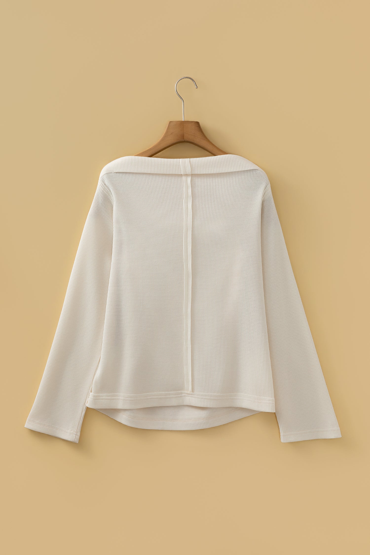 Beige Waffle Knit Long Sleeve Top