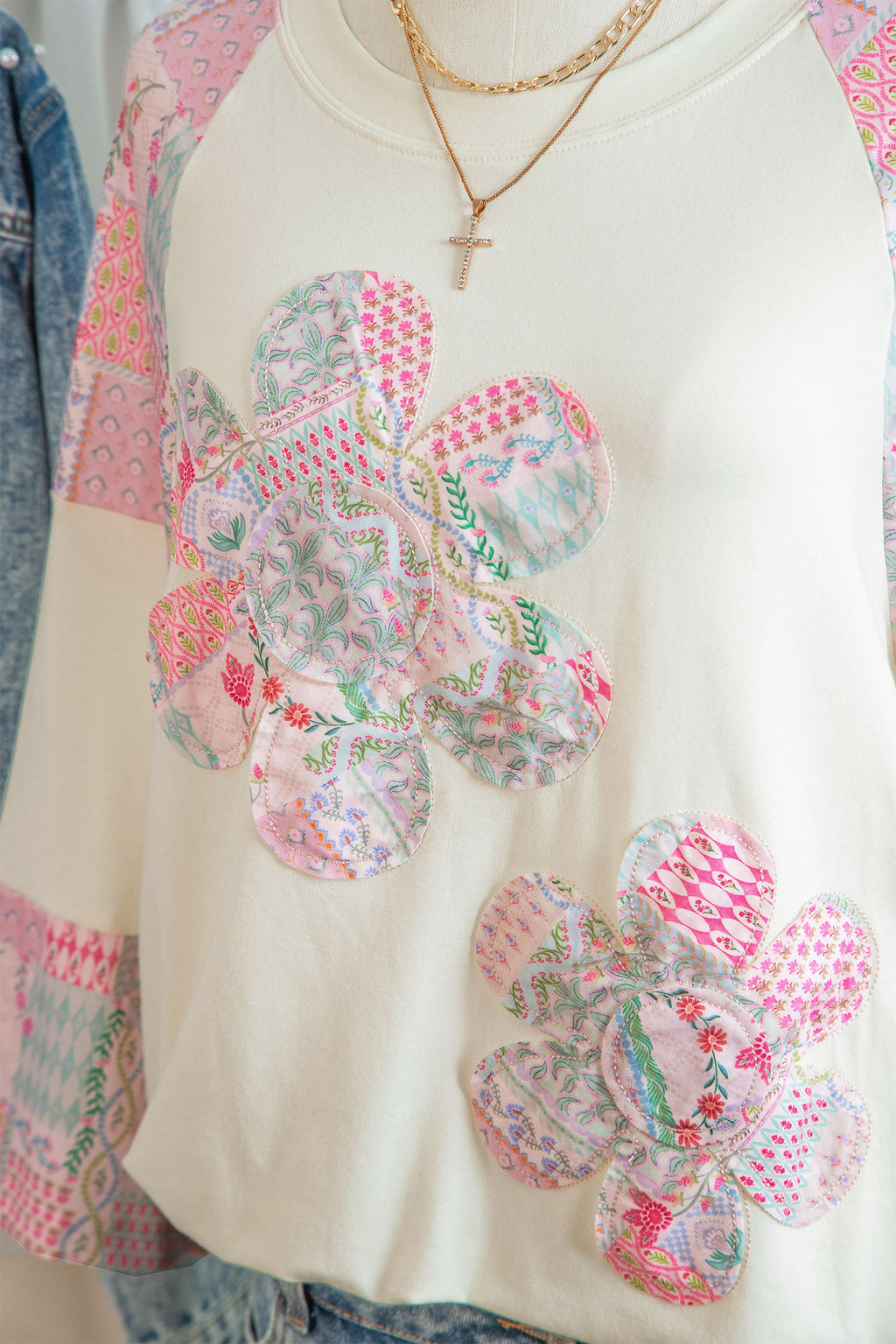 Beige Floral Patchwork Top