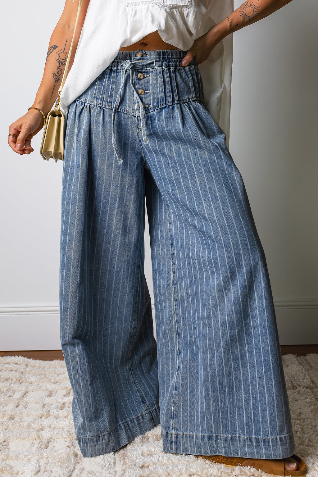 Sky Blue Stripe Wide Leg Jeans
