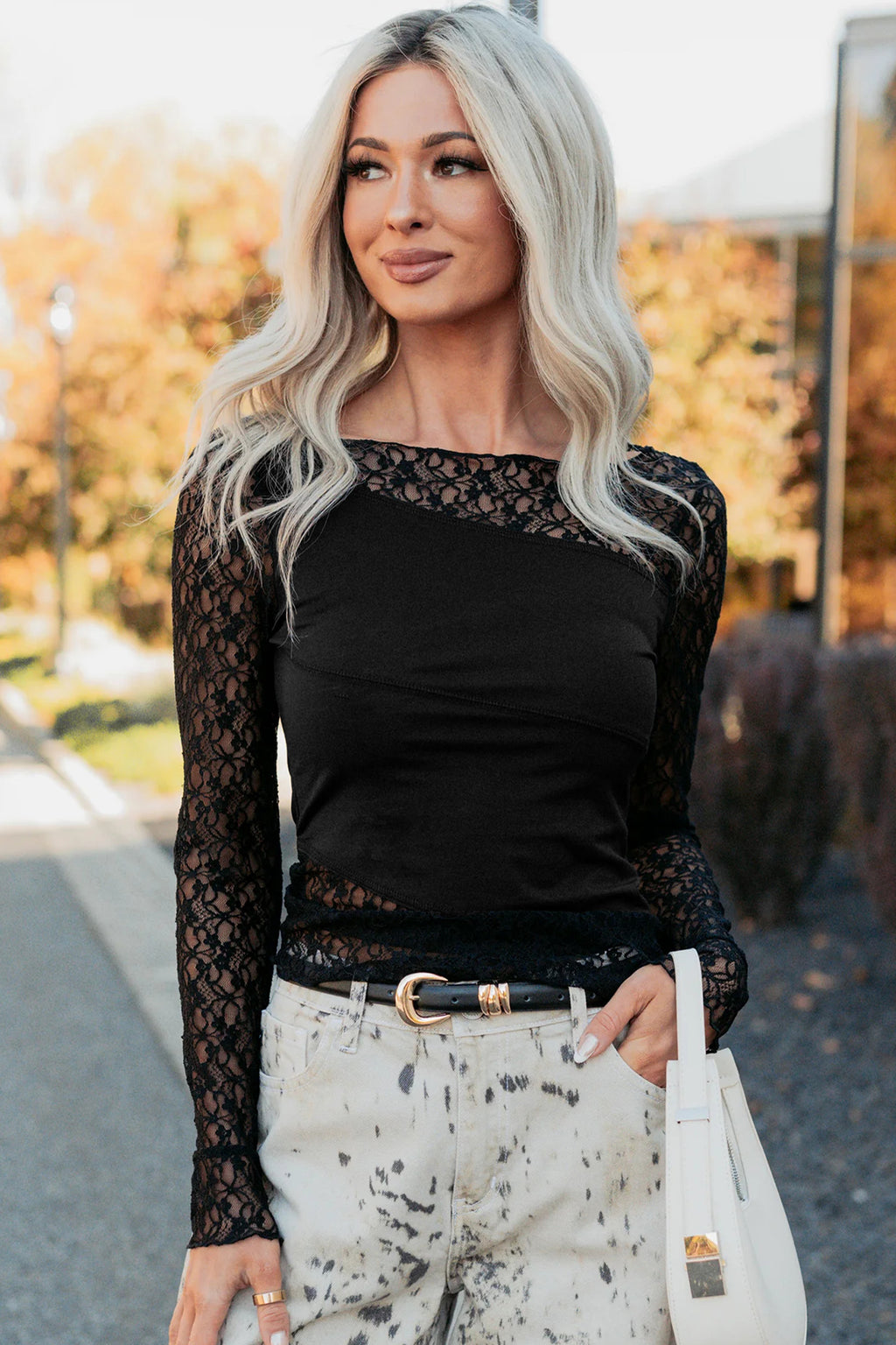 Black Lace Long Sleeve Top