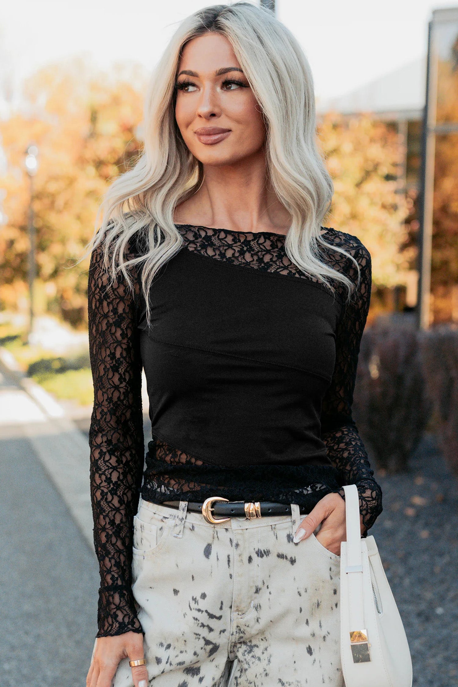Black Lace Long Sleeve Top