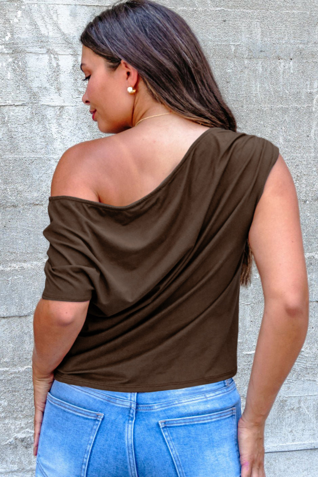 Coffee Plus Size Asymmetric Blouse