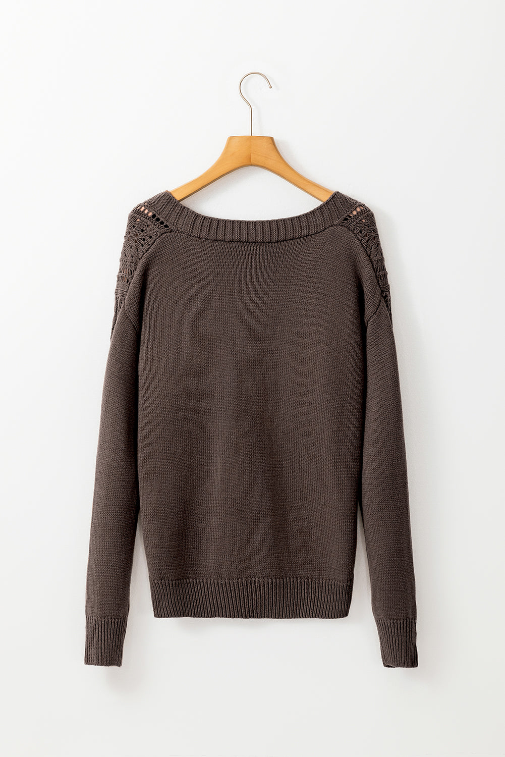Brown Open Knit Drop Shoulder Cardigan