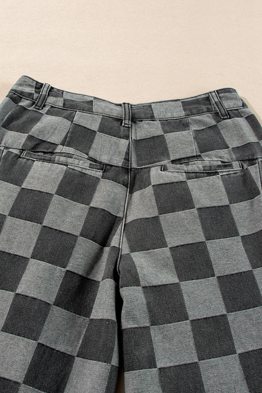 Dark Grey Checkered Wide Leg Jeans