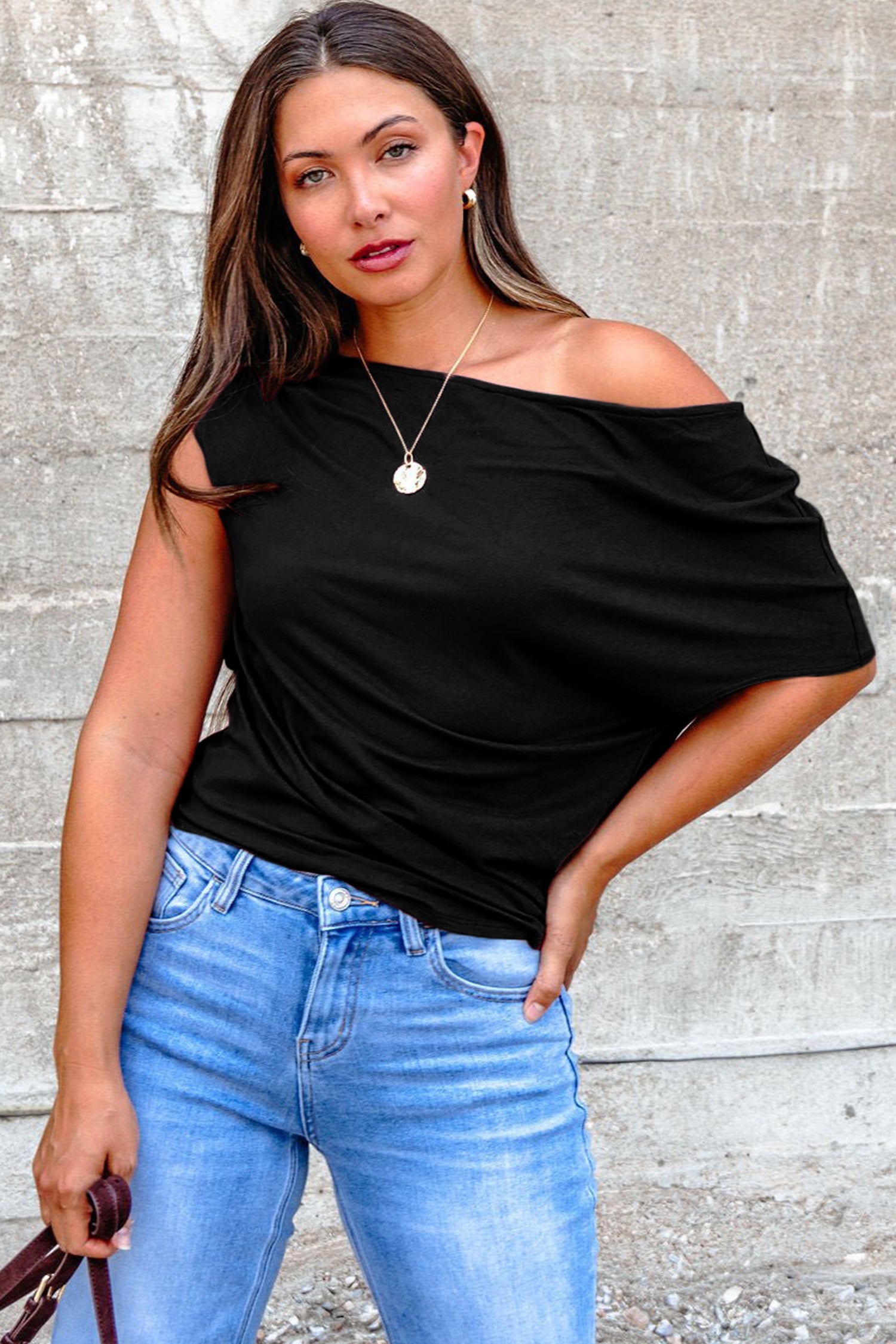 Black Plus Size Asymmetric Blouse