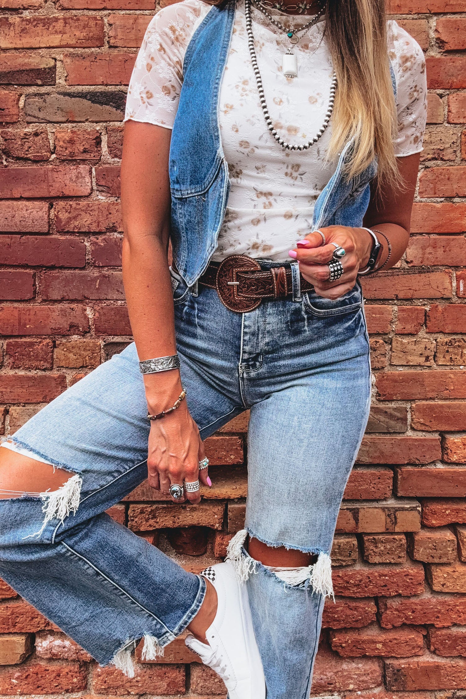 White Floral Mesh Mock Neck Top