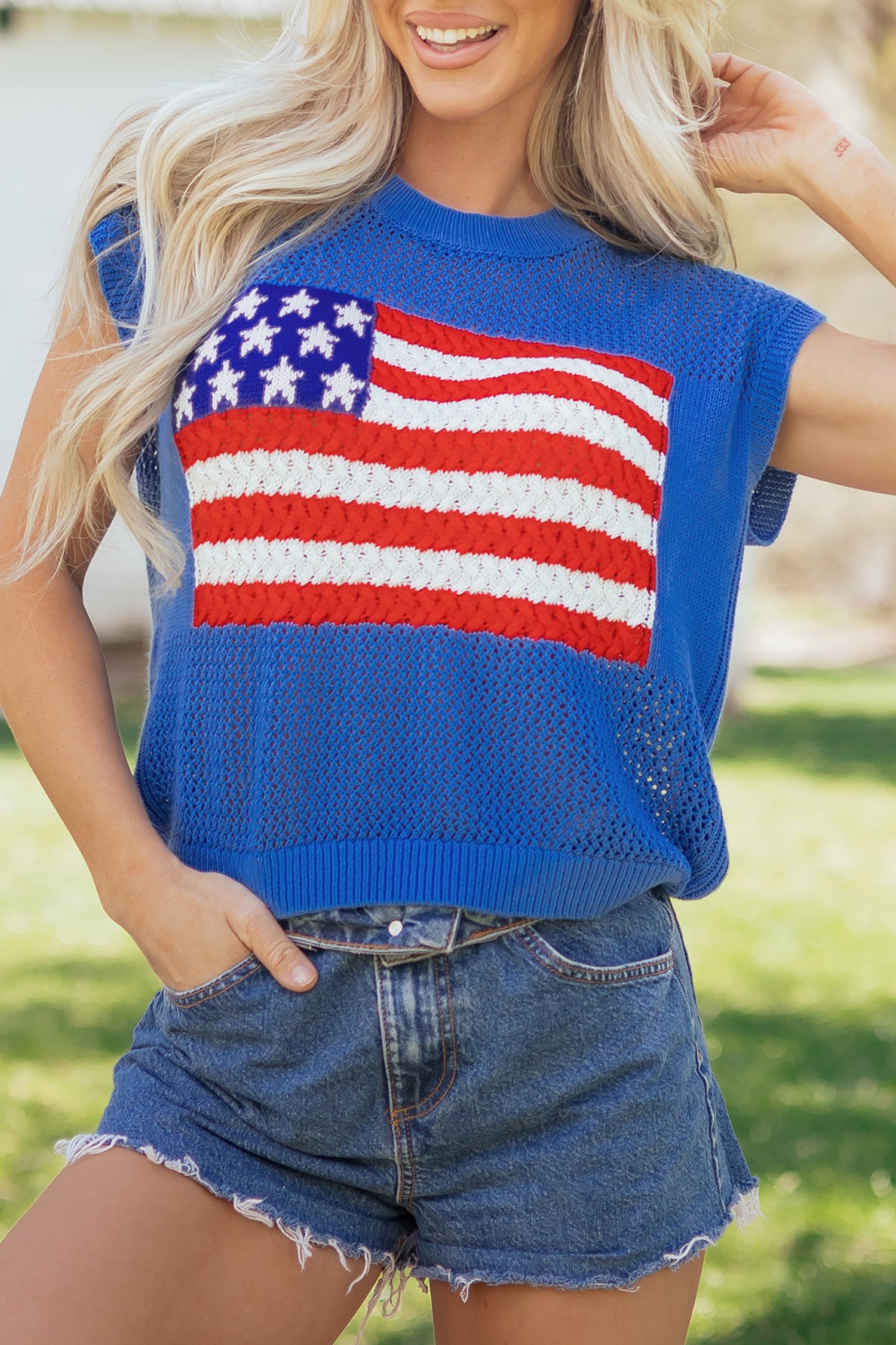 Sky Blue Flag Sweater Top