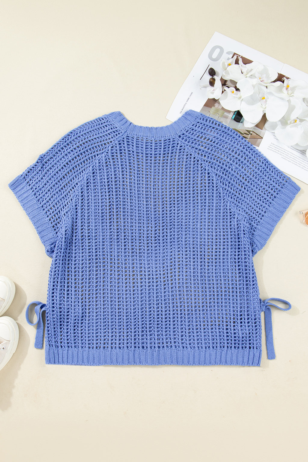 Blue Plus Size Bow Tie Sweater