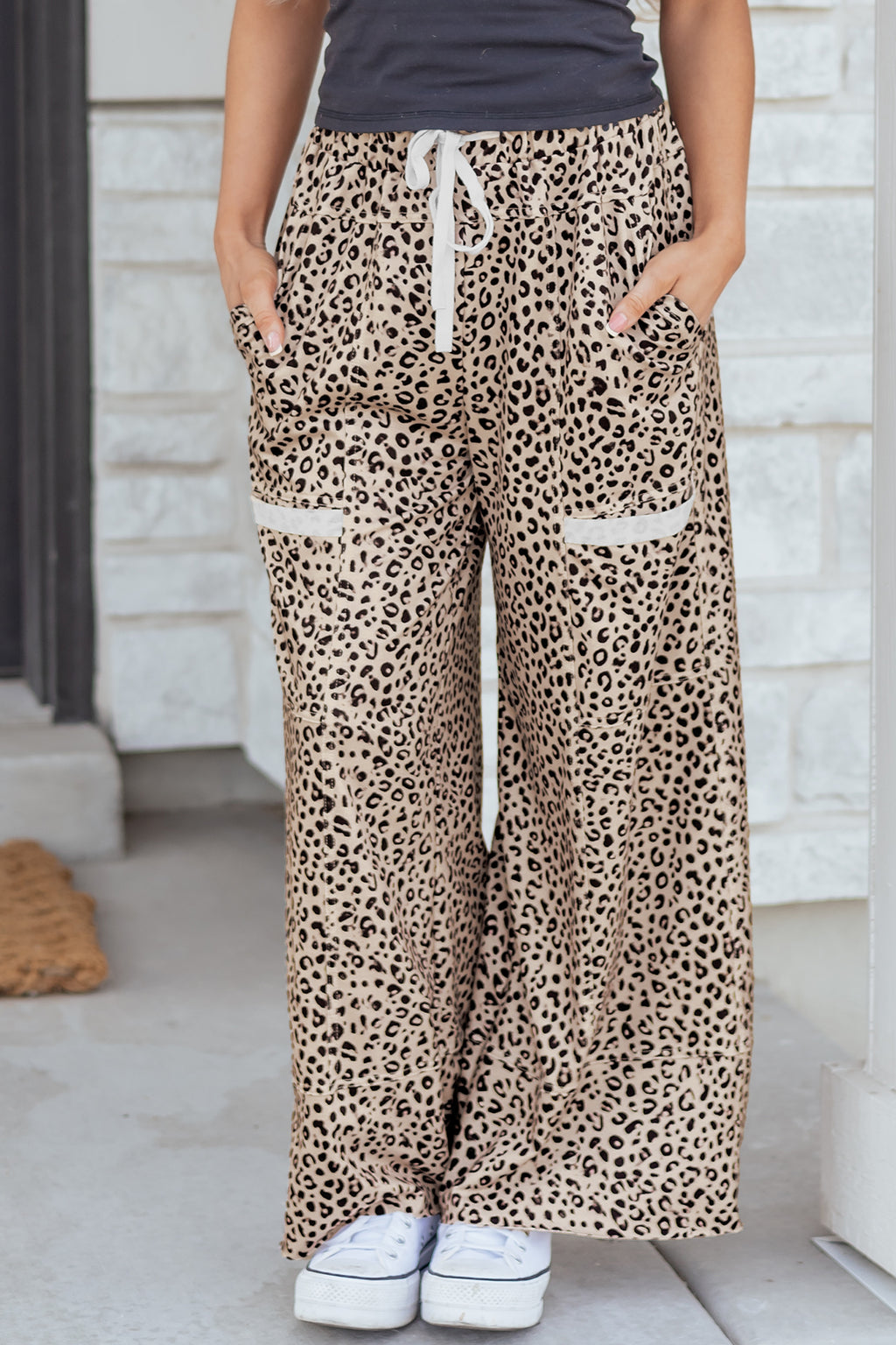 Khaki Animal Print Wide Leg Pants