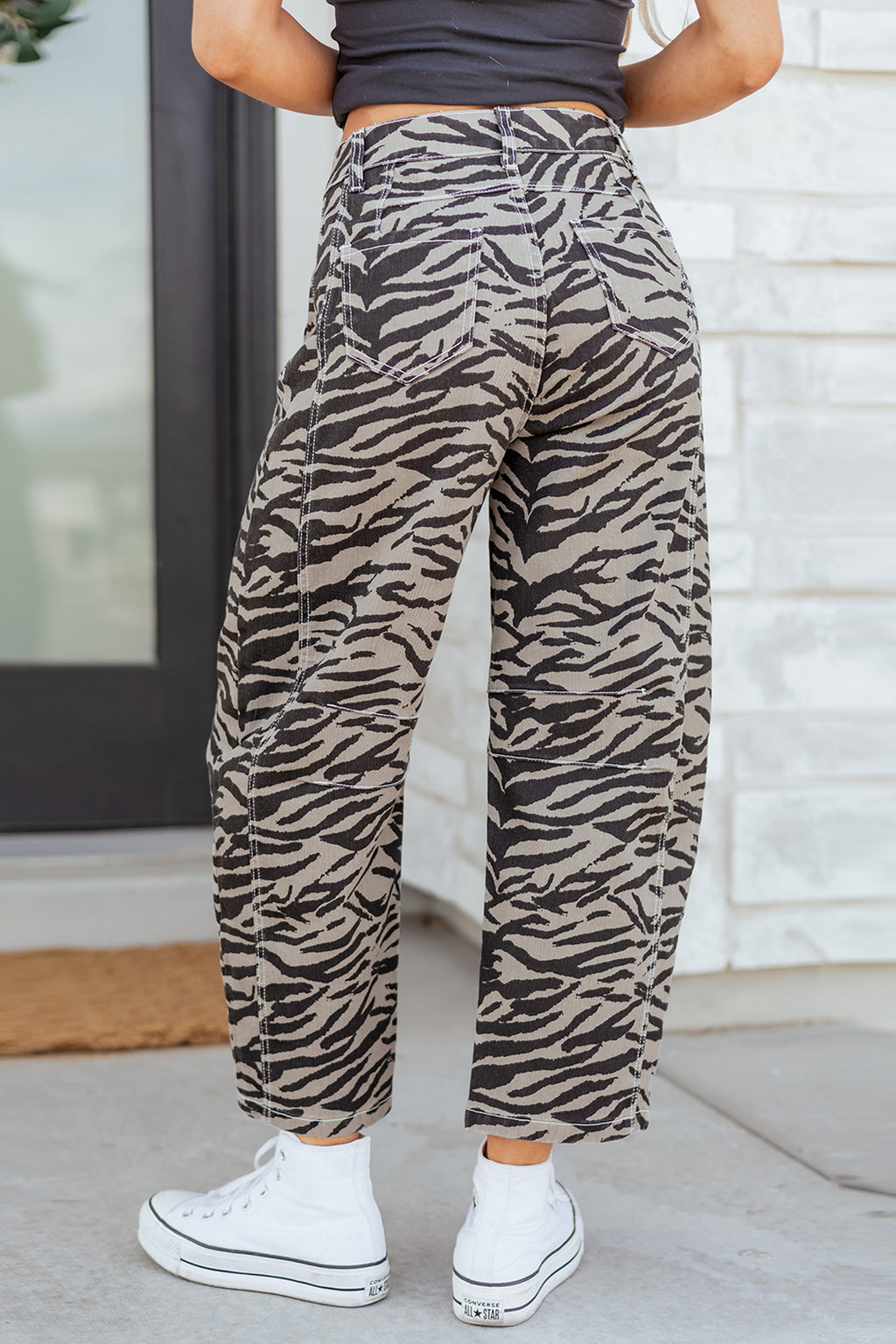 Zebra Print Barrel Jeans