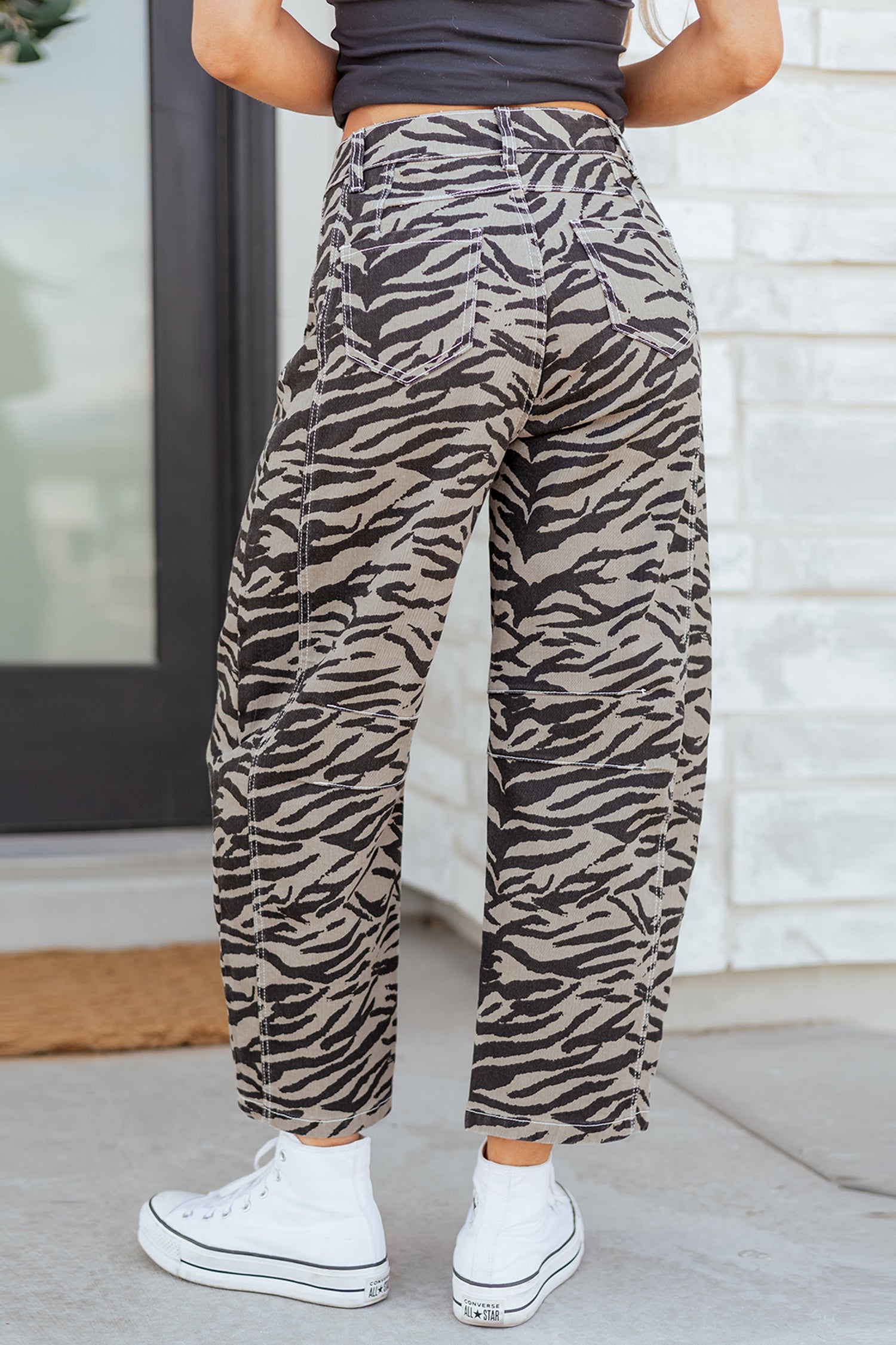 Zebra Print Barrel Jeans