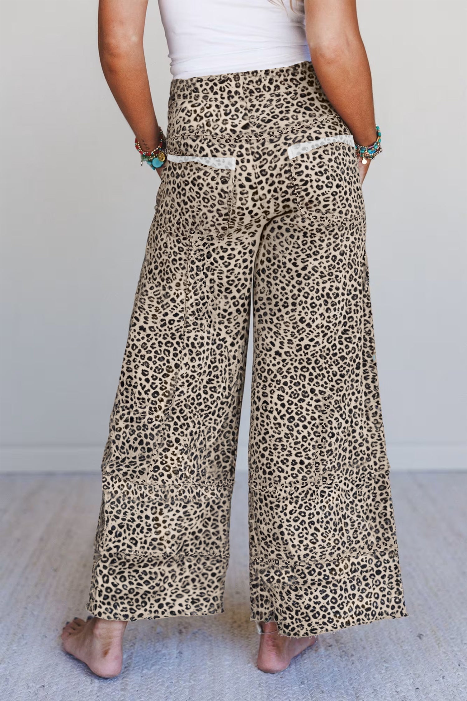 Khaki Animal Print Wide Leg Pants