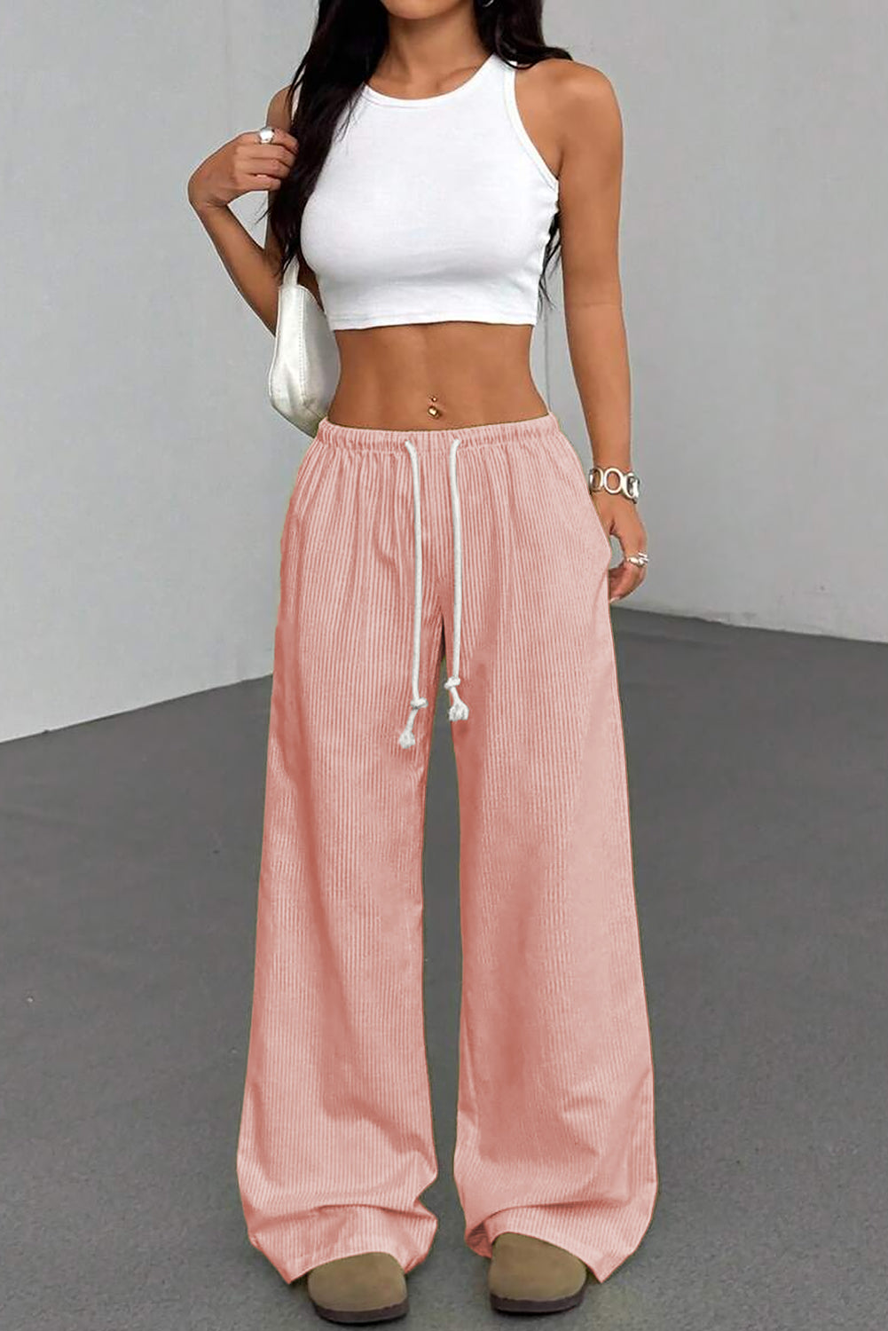 Pink Stripe Plus Size Drawstring Pants