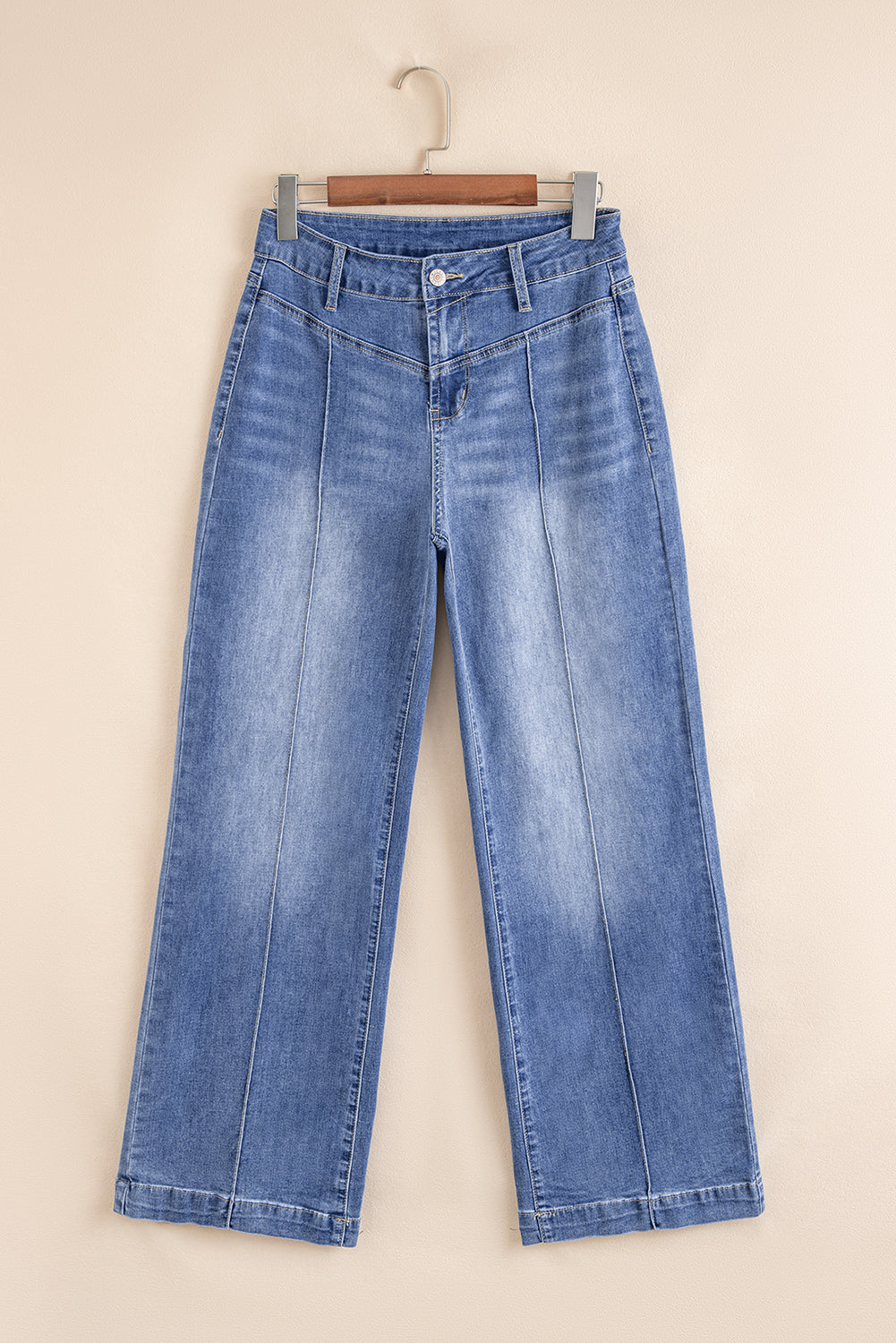 Blue High Rise Straight Leg Jeans