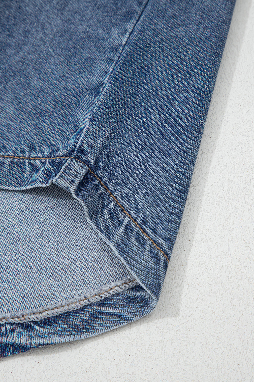 Blue Cuffed Short Sleeve Denim Shirt