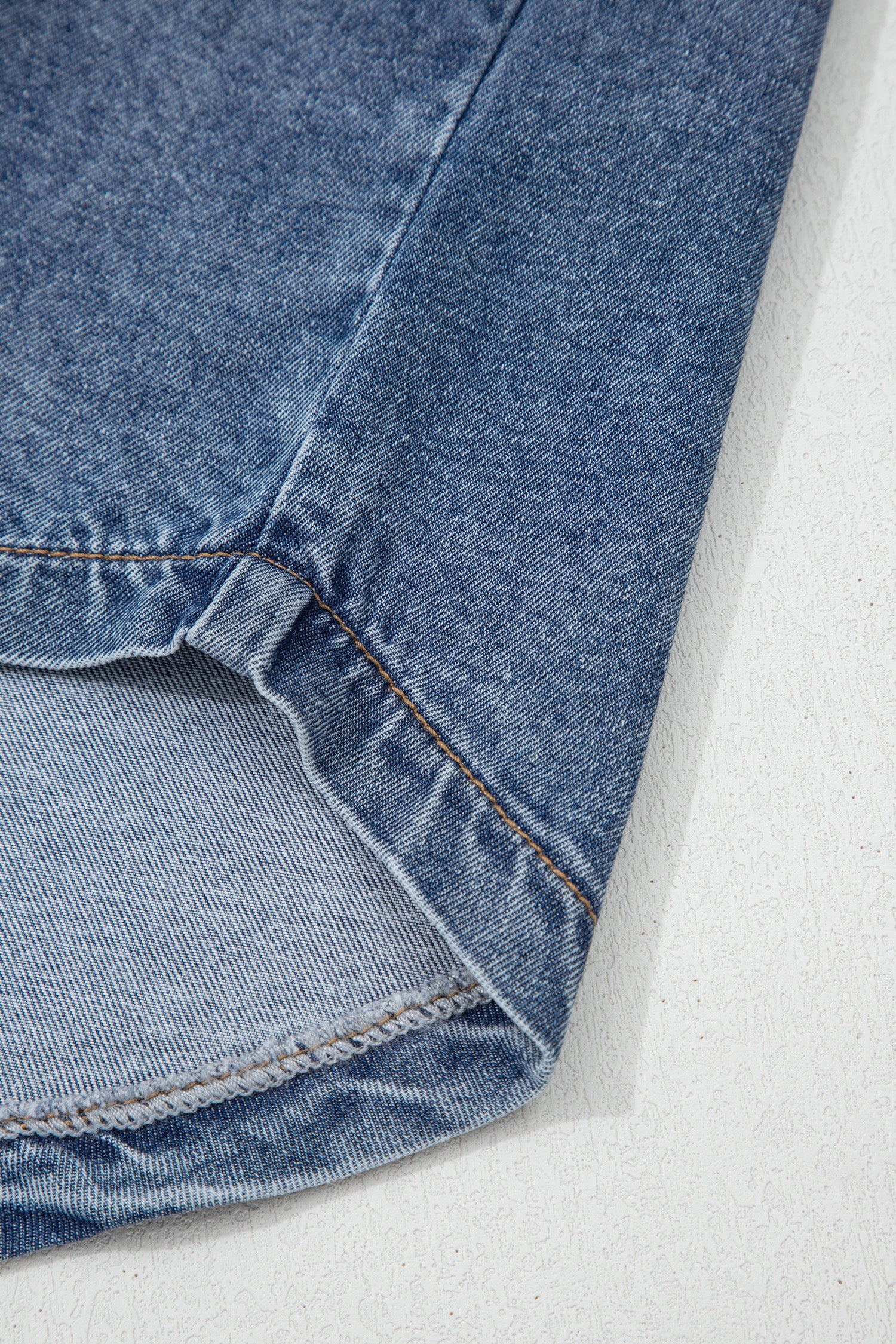 Blue Cuffed Short Sleeve Denim Shirt