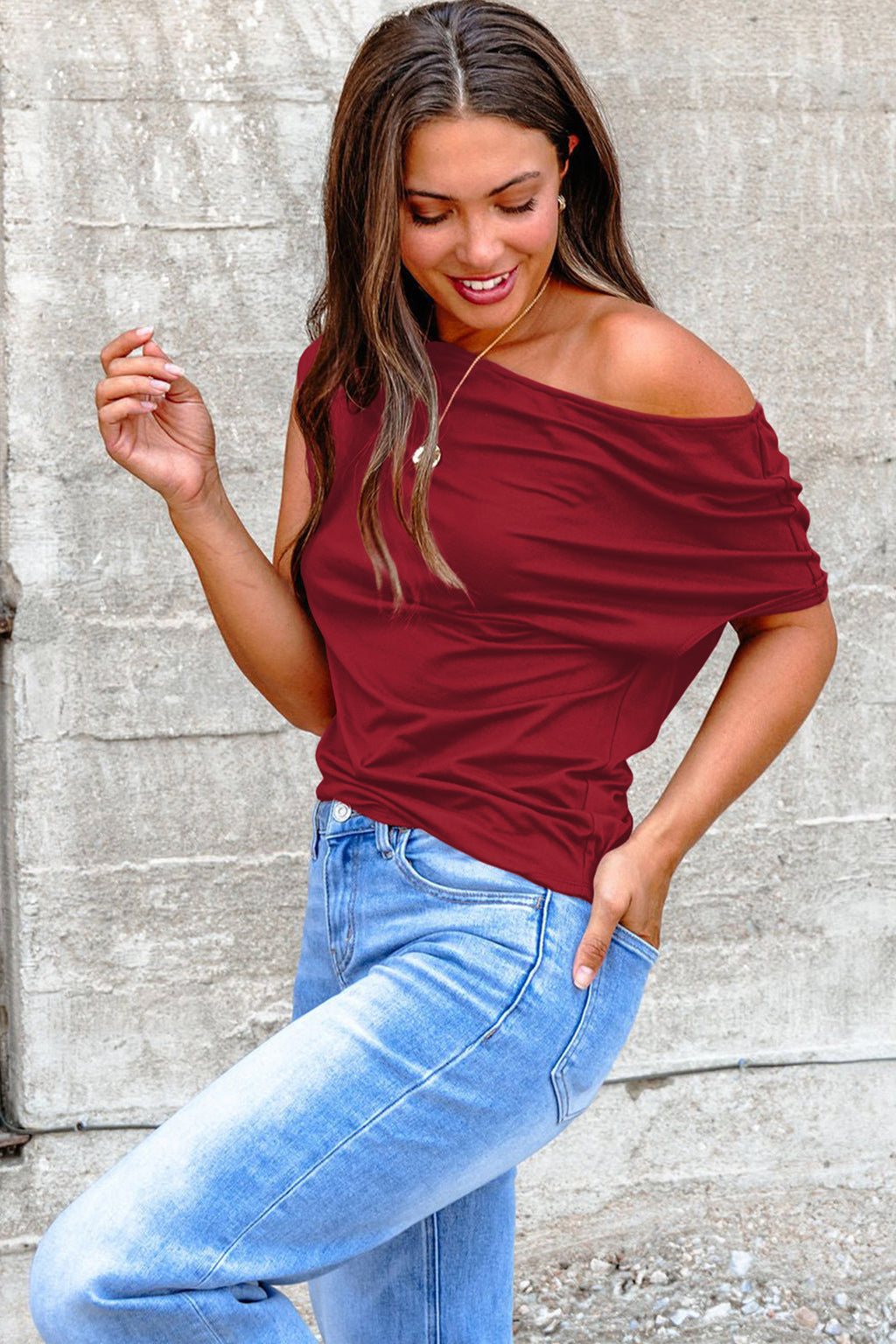 Burgundy Plus Size Asymmetric Blouse