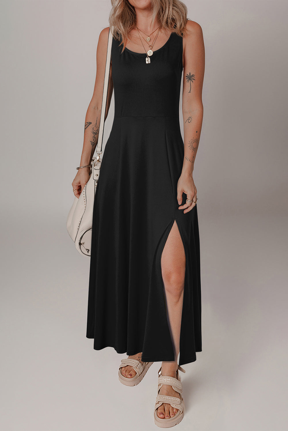 Black Split Midi Dress