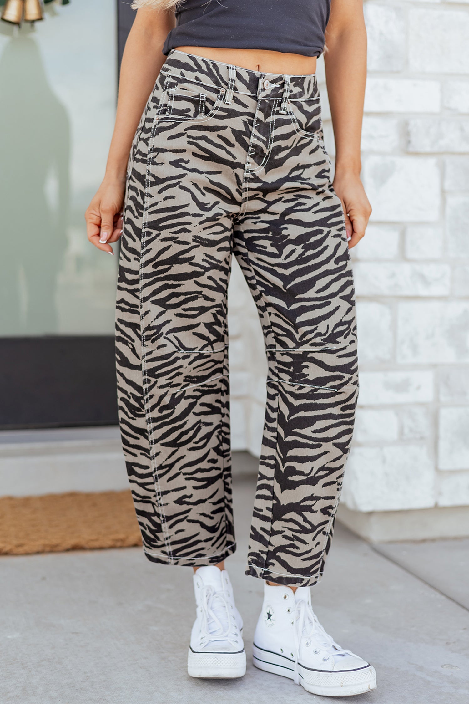 Zebra Print Barrel Jeans