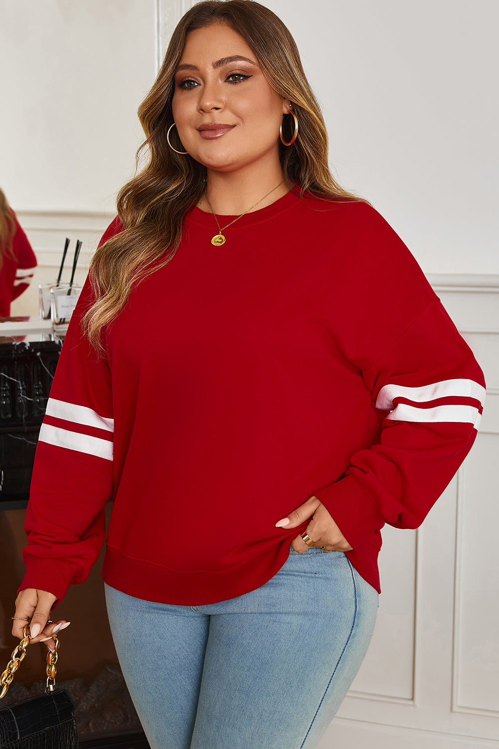 Red Plus Size Varsity Sweatshirt
