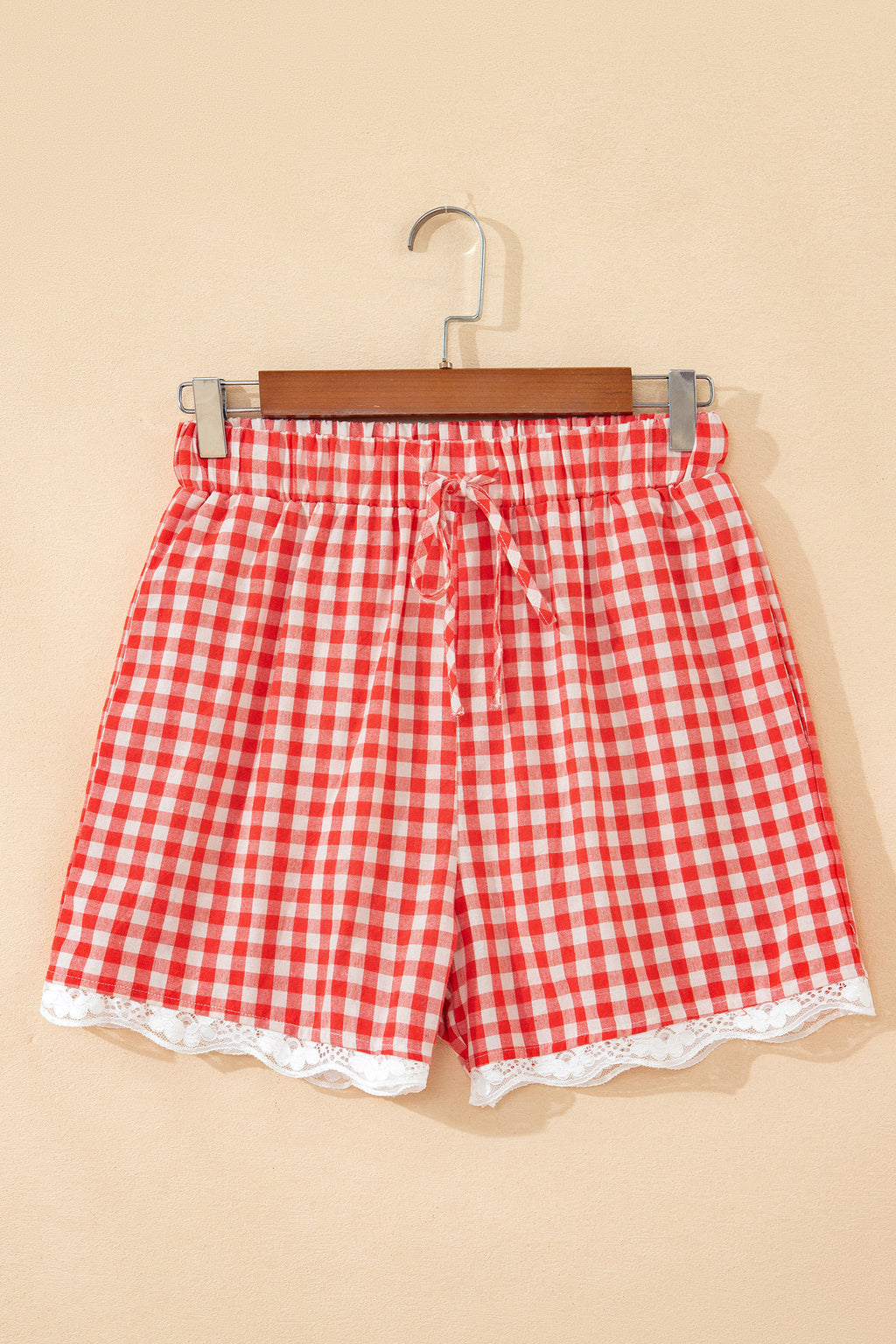 Red Gingham Lace Hem Shorts