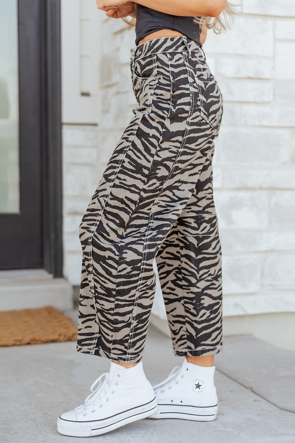 Zebra Print Barrel Jeans
