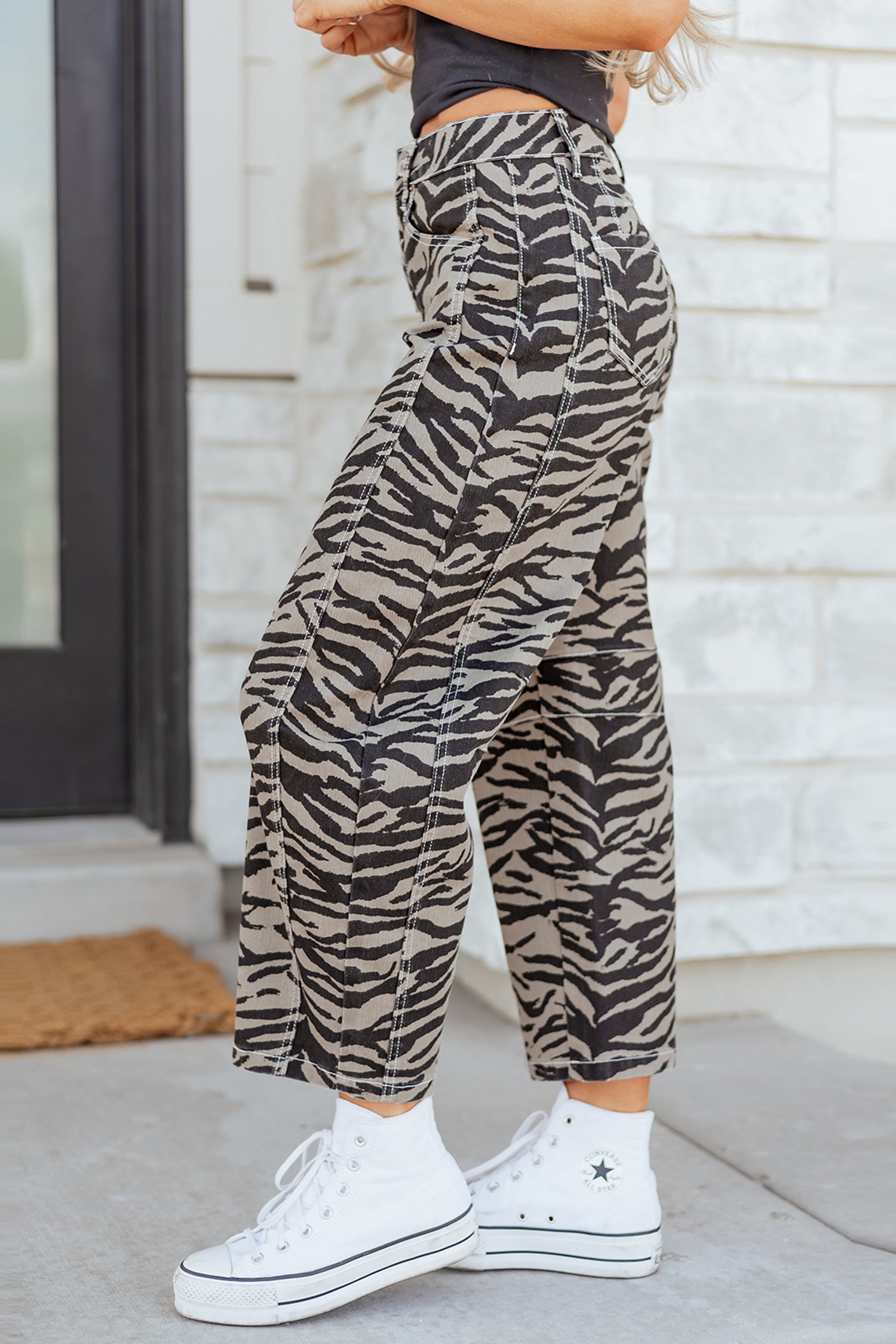 Zebra Print Barrel Jeans