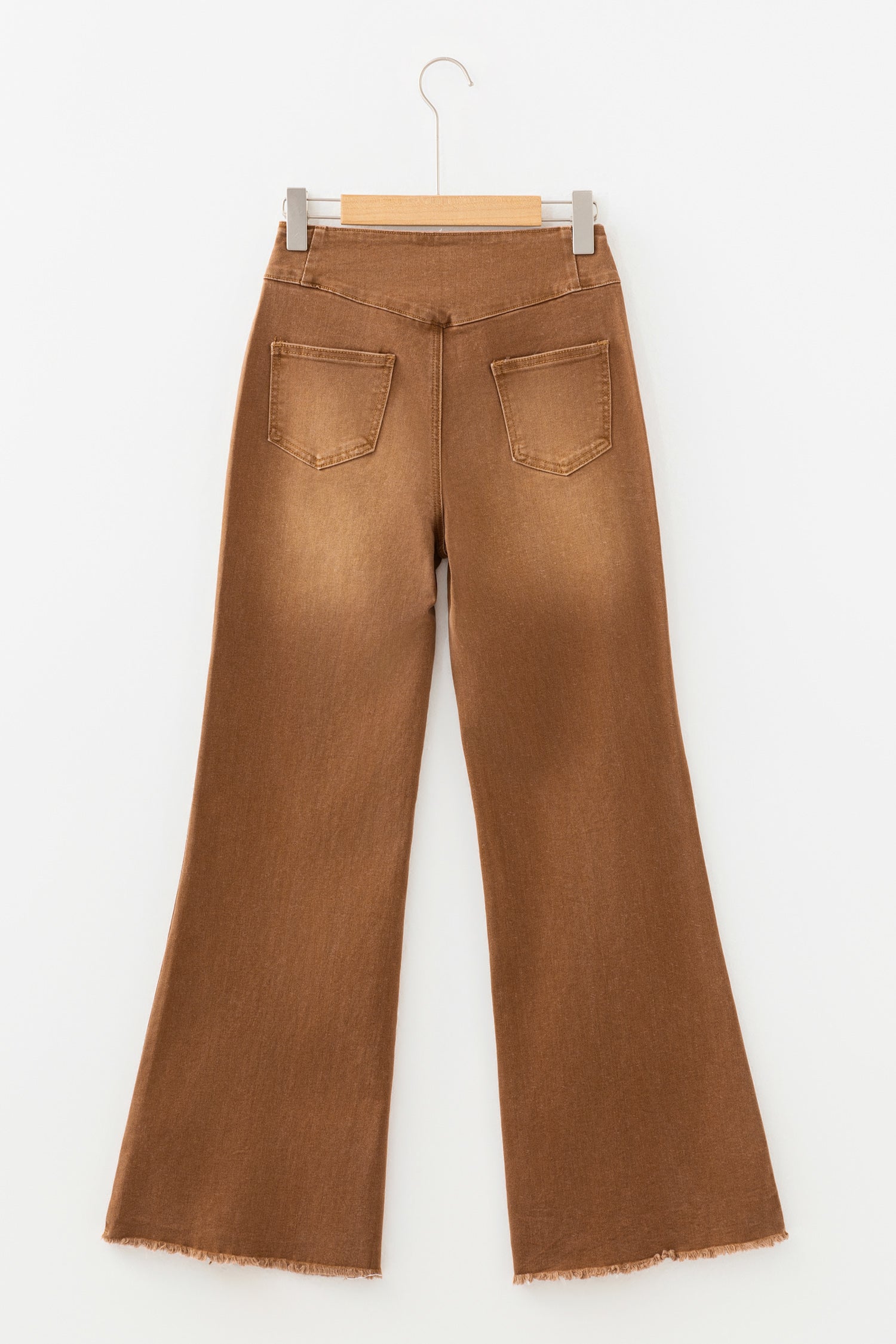 Tan Raw Hem Flare Jeans
