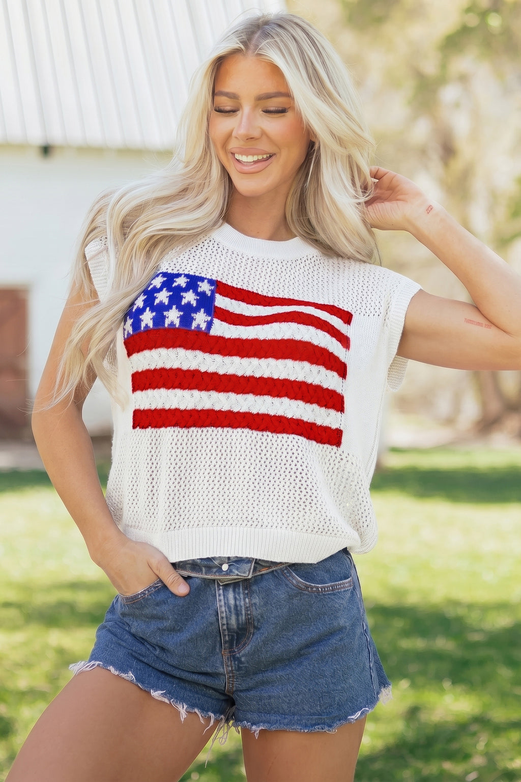 White Flag Graphic Sweater Top